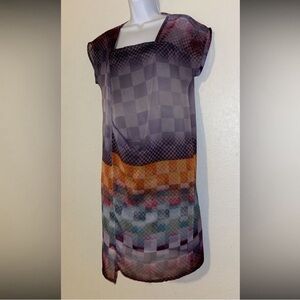 BABETTE SF Geometric Rainbow Print Sheath Asymmetrical Dress size XS/S vintage